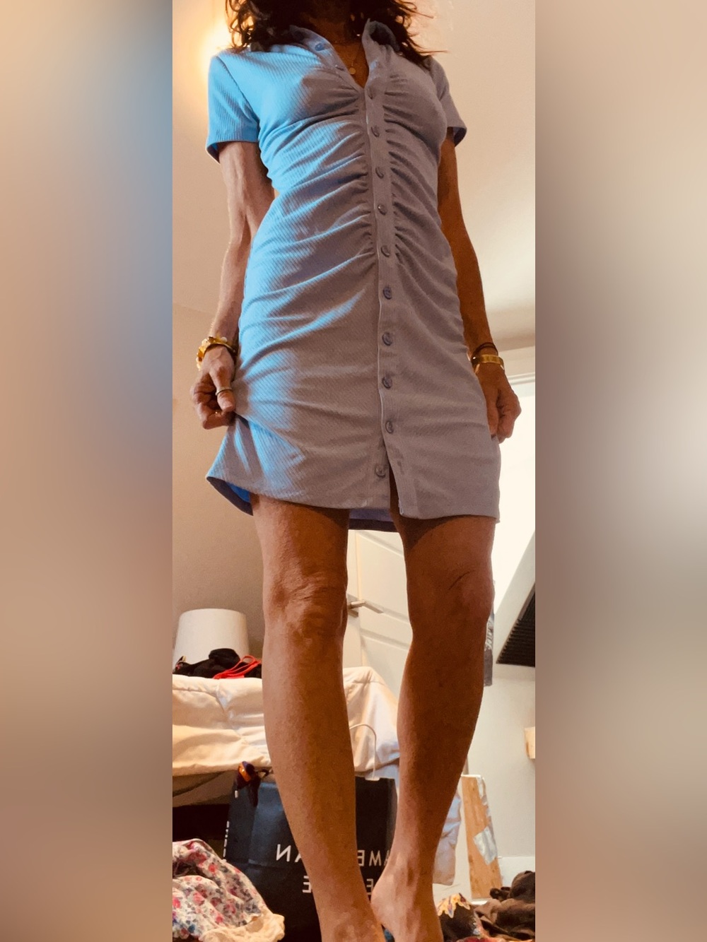 Button-Front Light Blue Mini Dressone piece baby blue